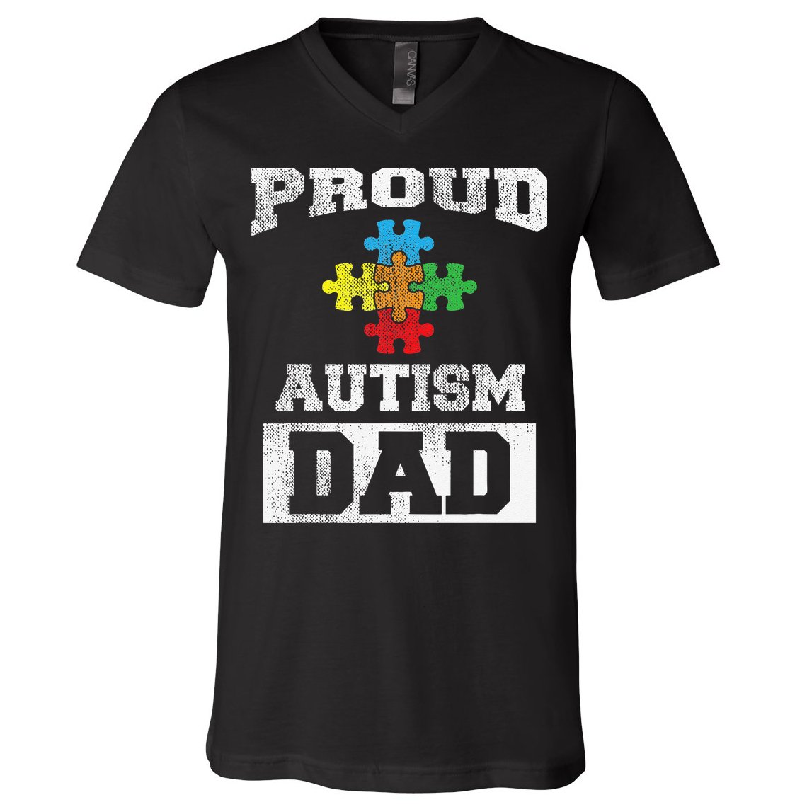 Autism Puzzle Piece Flag Autism Awareness For Dad V-Neck T-Shirt