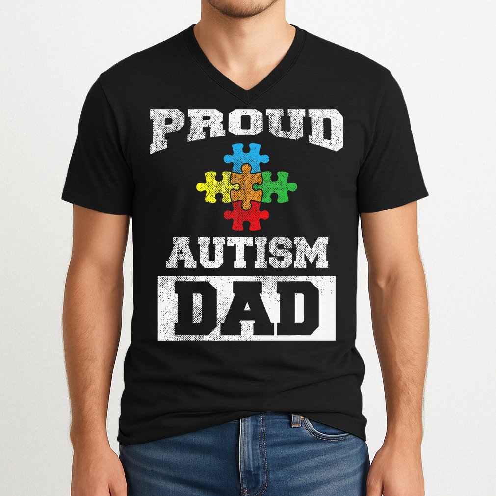 Autism Puzzle Piece Flag Autism Awareness For Dad V-Neck T-Shirt