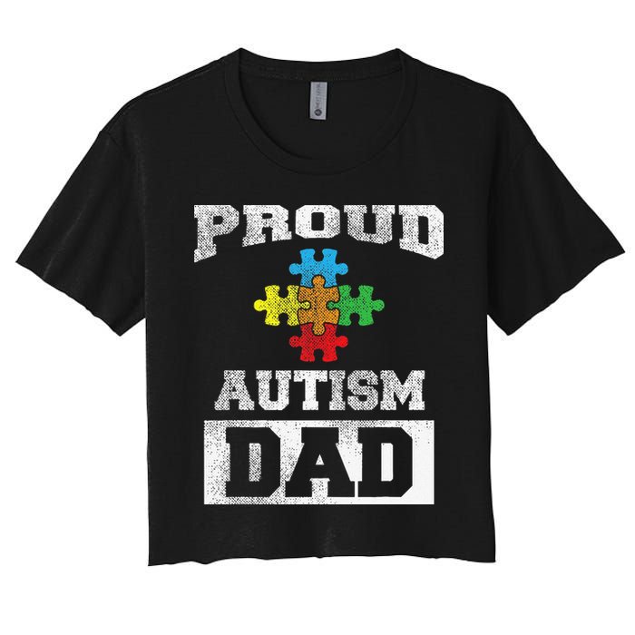 Autism Puzzle Piece Flag Autism Awareness For Dad Women's Crop Top Tee