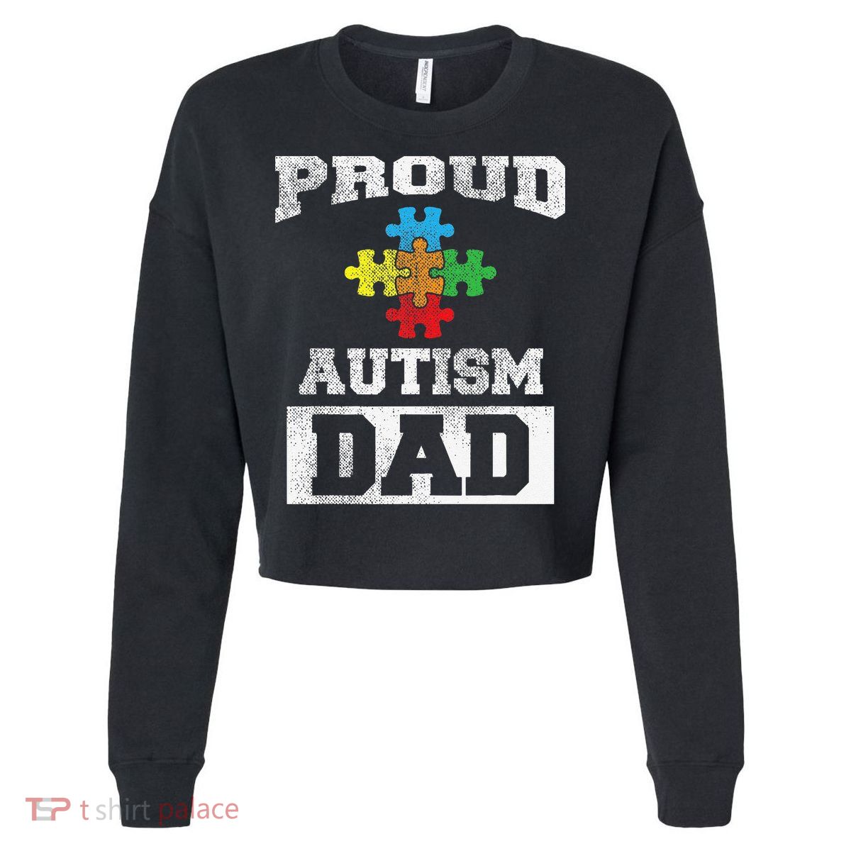 Autism Puzzle Piece Flag Autism Awareness For Dad Cropped Pullover Crew