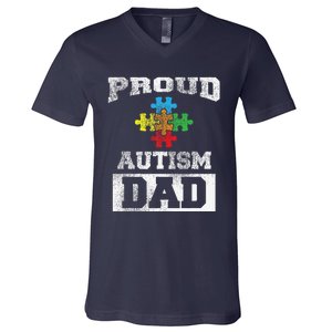 Autism Puzzle Piece Flag Autism Awareness For Dad V-Neck T-Shirt