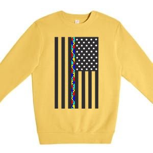 Autism Puzzle Piece Flag Autism Awareness Month Premium Crewneck Sweatshirt