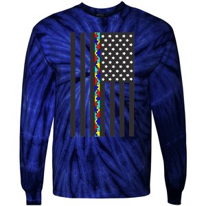 Autism Puzzle Piece Flag Autism Awareness Month Tie-Dye Long Sleeve Shirt