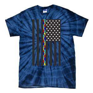 Autism Puzzle Piece Flag Autism Awareness Month Tie-Dye T-Shirt