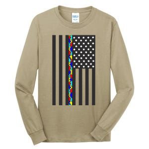 Autism Puzzle Piece Flag Autism Awareness Month Tall Long Sleeve T-Shirt