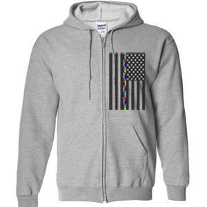 Autism Puzzle Piece Flag Autism Awareness Month Full Zip Hoodie