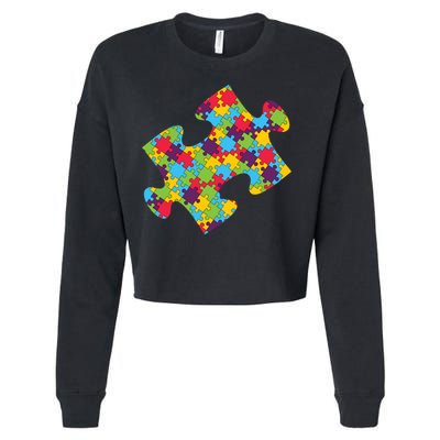 Autism Puzzle Piece Gift Cropped Pullover Crew