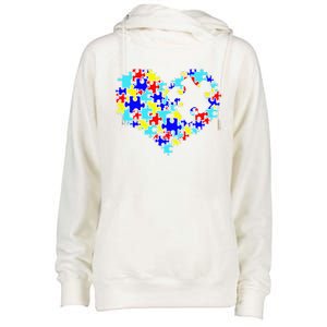 Autism Puzzle Piece Heart For Autism Awareness Month Womens Funnel Neck Pullover Hood