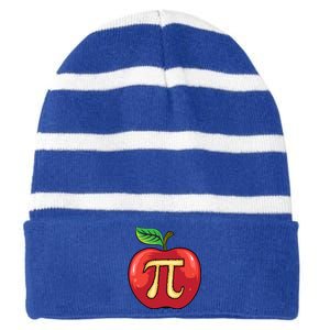 Apple Pie Pi Day Cute Mathematicians Funny Math Gift Cool Gift Striped Beanie with Solid Band