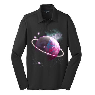 Apple Nebula Space Planet Silk Touch Performance Long Sleeve Polo