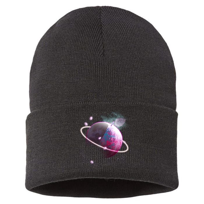 Apple Nebula Space Planet Sustainable Knit Beanie
