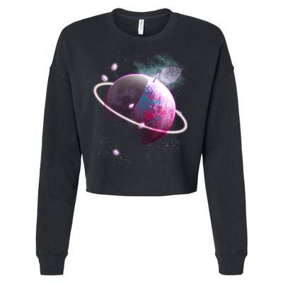 Apple Nebula Space Planet Cropped Pullover Crew