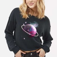 Apple Nebula Space Planet Cropped Pullover Crew
