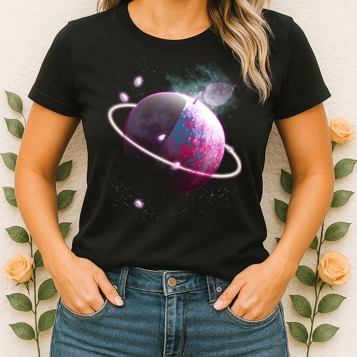 Apple Nebula Space Planet Womens T-Shirt