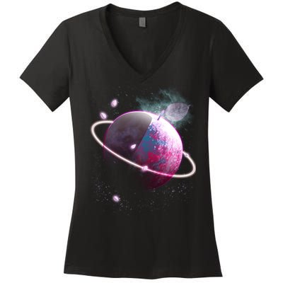 Apple Nebula Space Planet Women's V-Neck T-Shirt