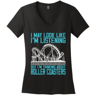 Amusement Park Riding Lover Funny Roller Coasters Rider Women's V-Neck T-Shirt