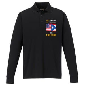 American Puerto Rican Flag Half American Half Puerto Rican Performance Long Sleeve Polo