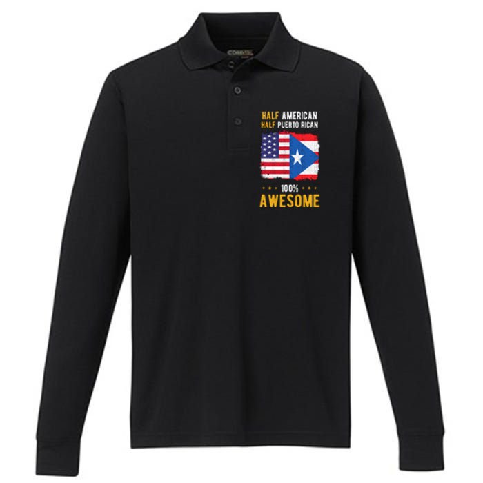 American Puerto Rican Flag Half American Half Puerto Rican Performance Long Sleeve Polo