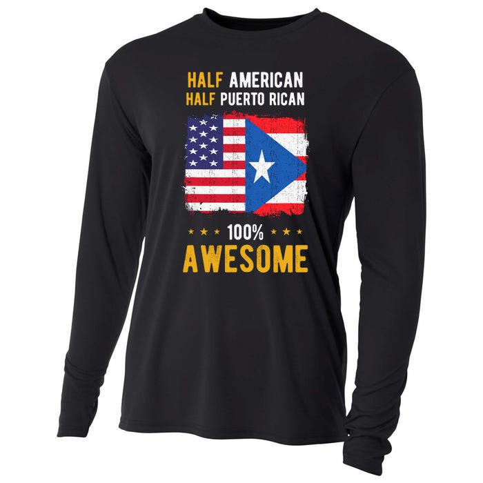 American Puerto Rican Flag Half American Half Puerto Rican Cooling Performance Long Sleeve Crew