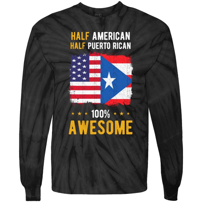 American Puerto Rican Flag Half American Half Puerto Rican Tie-Dye Long Sleeve Shirt