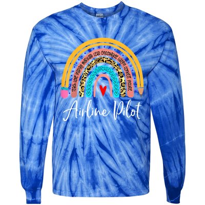 Airline Pilot Rainbow Leopard Travel And Tourism Funny Work Gift Tie-Dye Long Sleeve Shirt