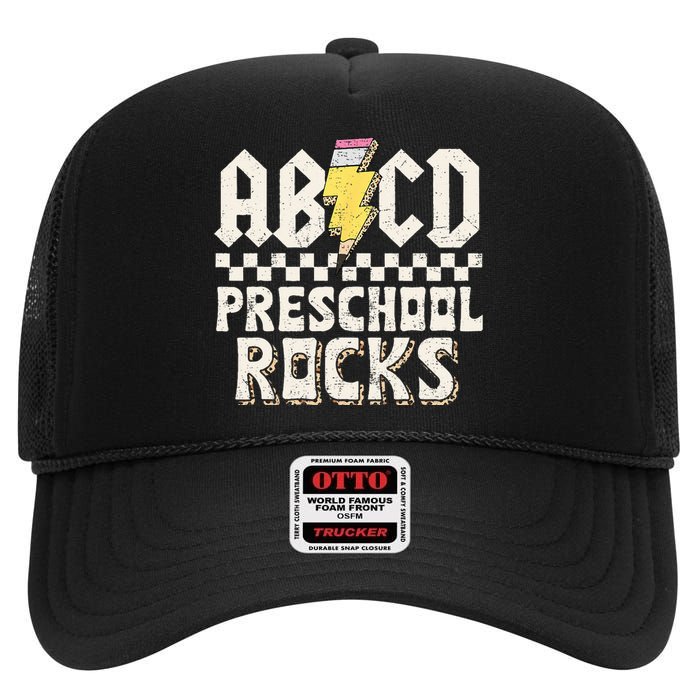 ABCD Preschool Rocks Back To School PreK Teacher High Crown Mesh Back Trucker Hat