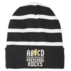 ABCD Preschool Rocks Back To School PreK Teacher Striped Beanie with Solid Band