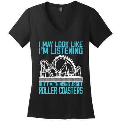 Amusement Park Riding Lover Funny Roller Coasters Rider Women's V-Neck T-Shirt