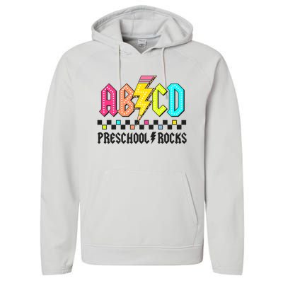 Abcd Preschool Rocks Pencil Lightning Teachers Rock Performance Fleece Hoodie