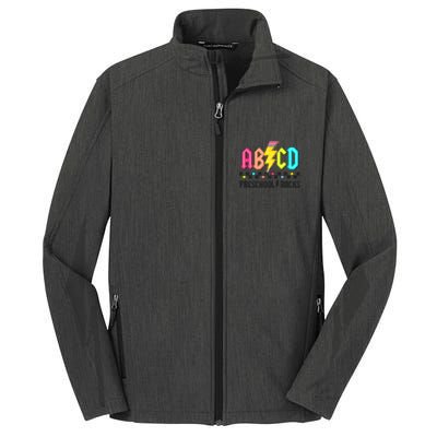 Abcd Preschool Rocks Pencil Lightning Teachers Rock Core Soft Shell Jacket