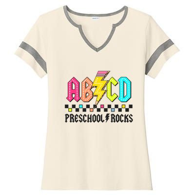 Abcd Preschool Rocks Pencil Lightning Teachers Rock Ladies Halftime Notch Neck Tee