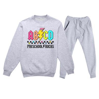 Abcd Preschool Rocks Pencil Lightning Teachers Rock Premium Crewneck Sweatsuit Set