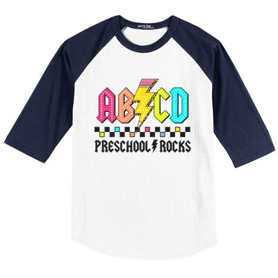 Abcd Preschool Rocks Pencil Lightning Teachers Rock Baseball Sleeve Shirt