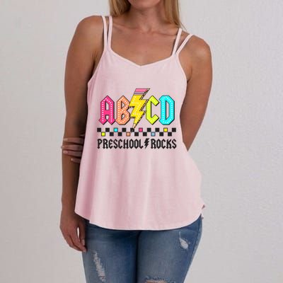 Abcd Preschool Rocks Pencil Lightning Teachers Rock Women's Strappy Tank