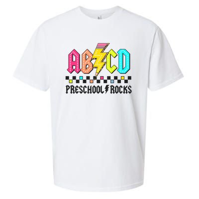 Abcd Preschool Rocks Pencil Lightning Teachers Rock Sueded Cloud Jersey T-Shirt