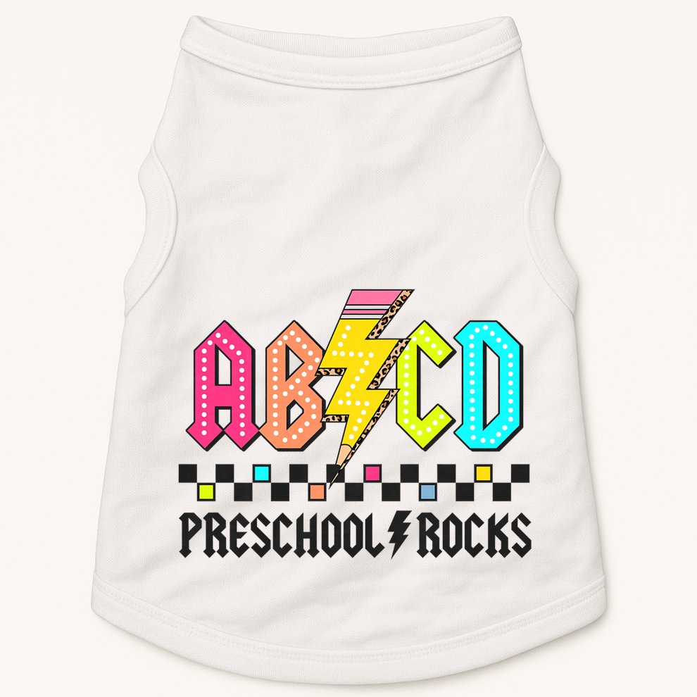 Abcd Preschool Rocks Pencil Lightning Teachers Rock Doggie Tank