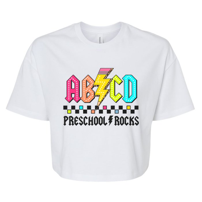 Abcd Preschool Rocks Pencil Lightning Teachers Rock Bella+Canvas Jersey Crop Tee