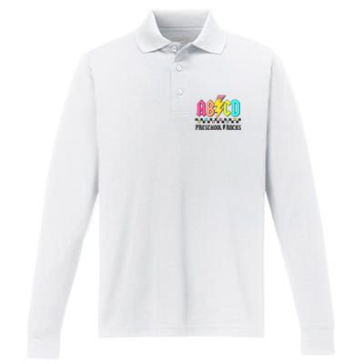 Abcd Preschool Rocks Pencil Lightning Teachers Rock Performance Long Sleeve Polo