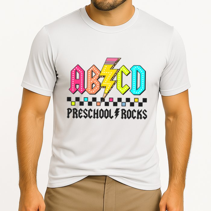Abcd Preschool Rocks Pencil Lightning Teachers Rock Cooling Performance Crew T-Shirt
