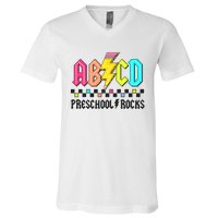 Abcd Preschool Rocks Pencil Lightning Teachers Rock V-Neck T-Shirt