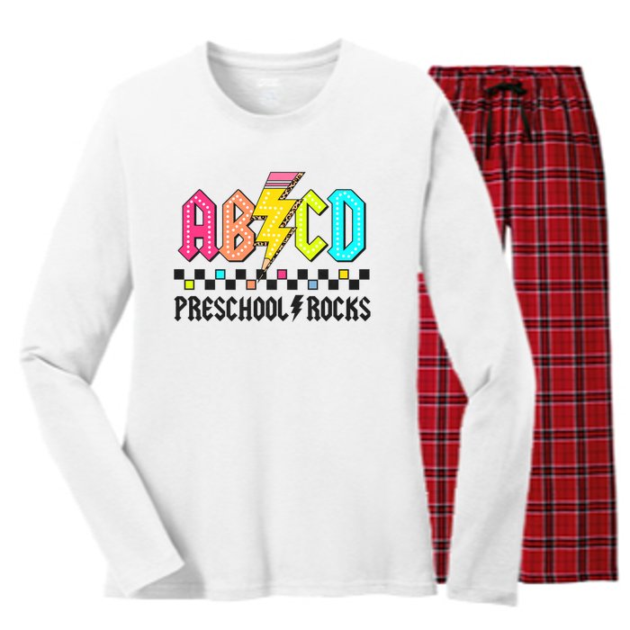 Abcd Preschool Rocks Pencil Lightning Teachers Rock Women's Long Sleeve Flannel Pajama Set 