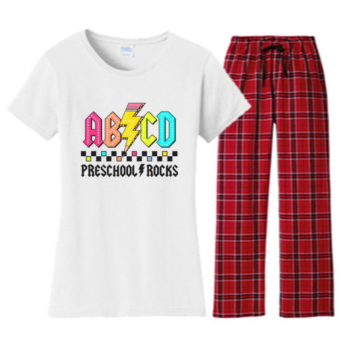 Abcd Preschool Rocks Pencil Lightning Teachers Rock Women's Flannel Pajama Set