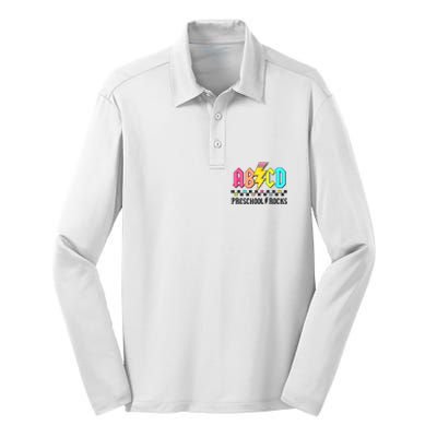 Abcd Preschool Rocks Pencil Lightning Teachers Rock Silk Touch Performance Long Sleeve Polo