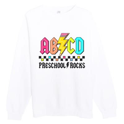 Abcd Preschool Rocks Pencil Lightning Teachers Rock Premium Crewneck Sweatshirt