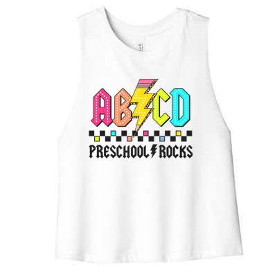 Abcd Preschool Rocks Pencil Lightning Teachers Rock Women's Racerback Cropped Tank