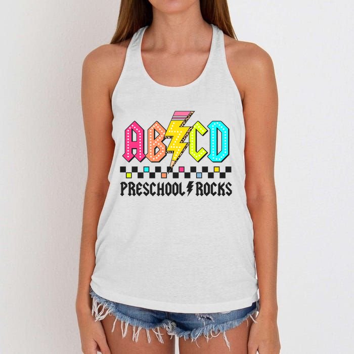 Abcd Preschool Rocks Pencil Lightning Teachers Rock Women's Knotted Racerback Tank