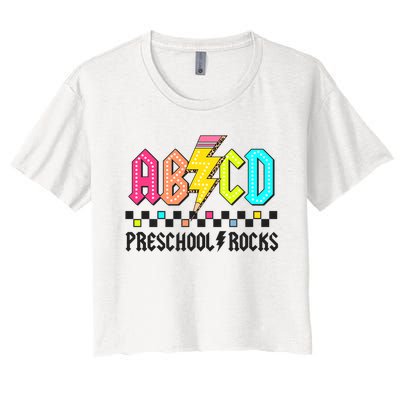 Abcd Preschool Rocks Pencil Lightning Teachers Rock Women's Crop Top Tee