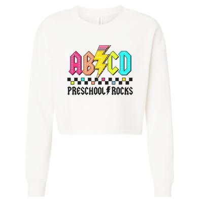 Abcd Preschool Rocks Pencil Lightning Teachers Rock Cropped Pullover Crew