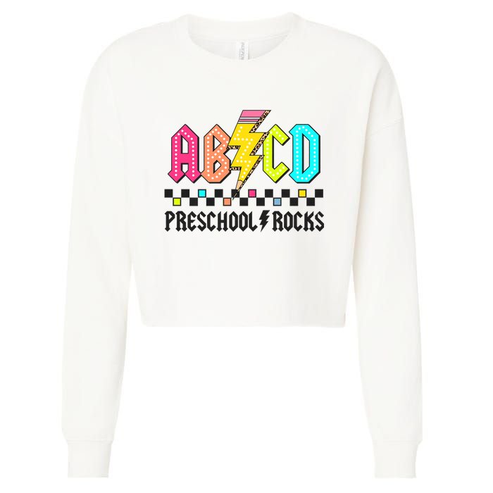 Abcd Preschool Rocks Pencil Lightning Teachers Rock Cropped Pullover Crew