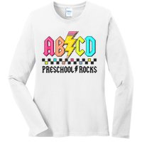 Abcd Preschool Rocks Pencil Lightning Teachers Rock Ladies Long Sleeve Shirt